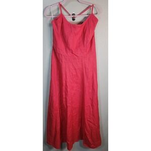 Karen Alexander Boston Proper Red Linen Halter Maxi Dress Lace Back L